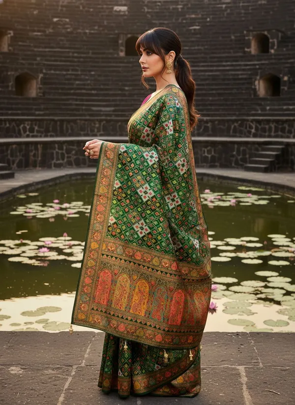 Green_Patola_Silk_Jacquard_Woven_Printed_Saree_For_Women_|_With_Blouse_Piece