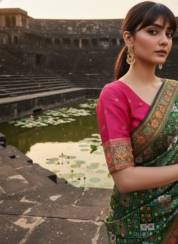 Green_Patola_Silk_Jacquard_Woven_Printed_Saree_For_Women_|_With_Blouse_Piece