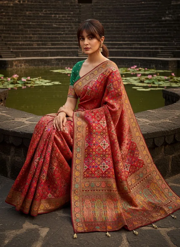 Maroon_Patola_Silk_Jacquard_Woven_Printed_Saree_For_Women_|_With_Blouse_Piece