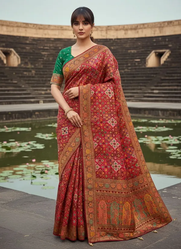 Maroon_Patola_Silk_Jacquard_Woven_Printed_Saree_For_Women_|_With_Blouse_Piece