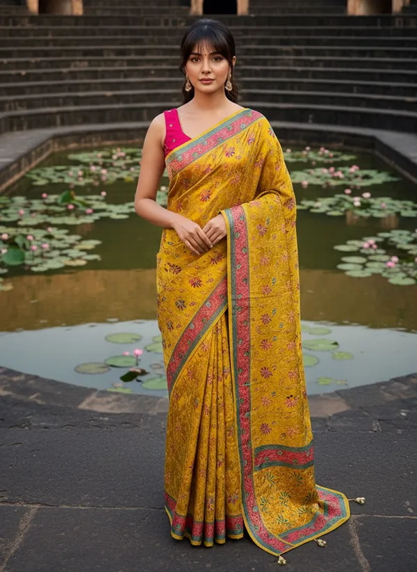 Mustard_Banarasi_Pure_Silk_Satin_Woven_Printed_Saree_For_Women_|_With_Blouse_Piece