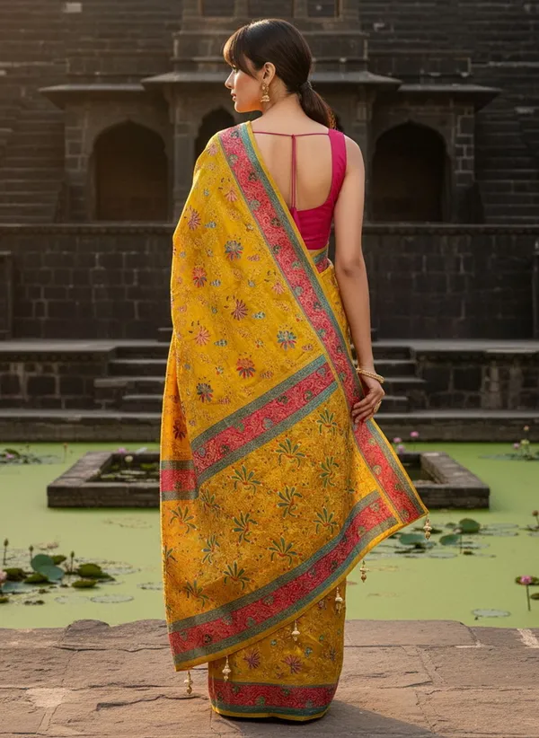 Mustard_Banarasi_Pure_Silk_Satin_Woven_Printed_Saree_For_Women_|_With_Blouse_Piece