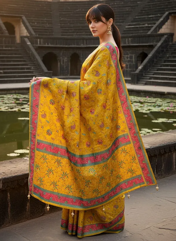 Mustard_Banarasi_Pure_Silk_Satin_Woven_Printed_Saree_For_Women_|_With_Blouse_Piece