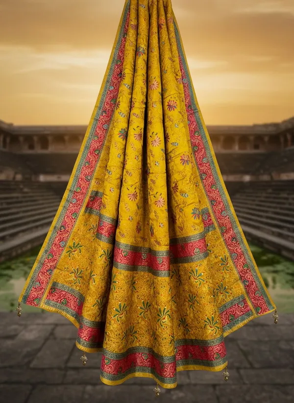 Mustard_Banarasi_Pure_Silk_Satin_Woven_Printed_Saree_For_Women_|_With_Blouse_Piece