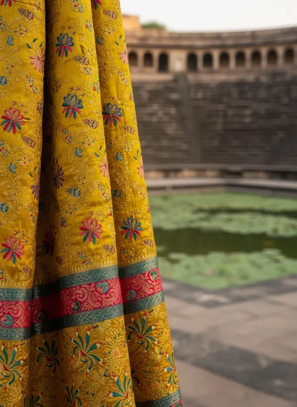 Mustard_Banarasi_Pure_Silk_Satin_Woven_Printed_Saree_For_Women_|_With_Blouse_Piece