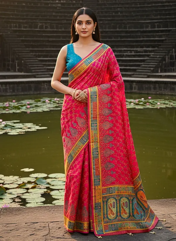 Pink_Banarasi_Pure_Silk_Jacquard_Woven_Printed_Saree_For_Women_|_With_Blouse_Piece