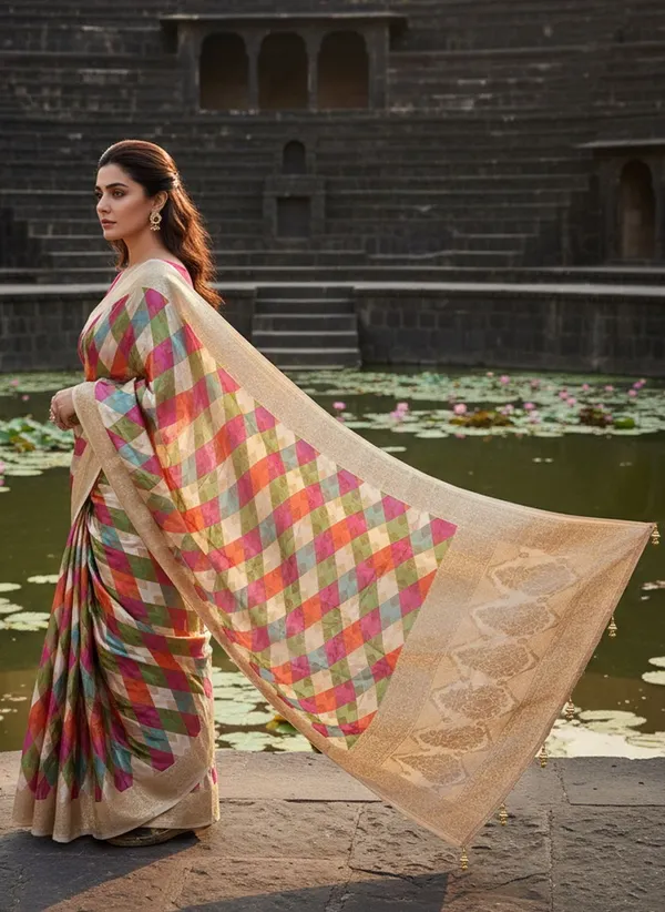 White_Banarasi_Pure_Silk_Satin_Jacquard_Woven_Saree_For_Women_|_With_Blouse_Piece