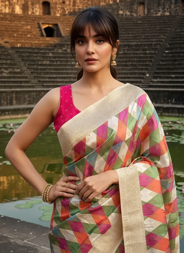 White_Banarasi_Pure_Silk_Satin_Jacquard_Woven_Saree_For_Women_|_With_Blouse_Piece