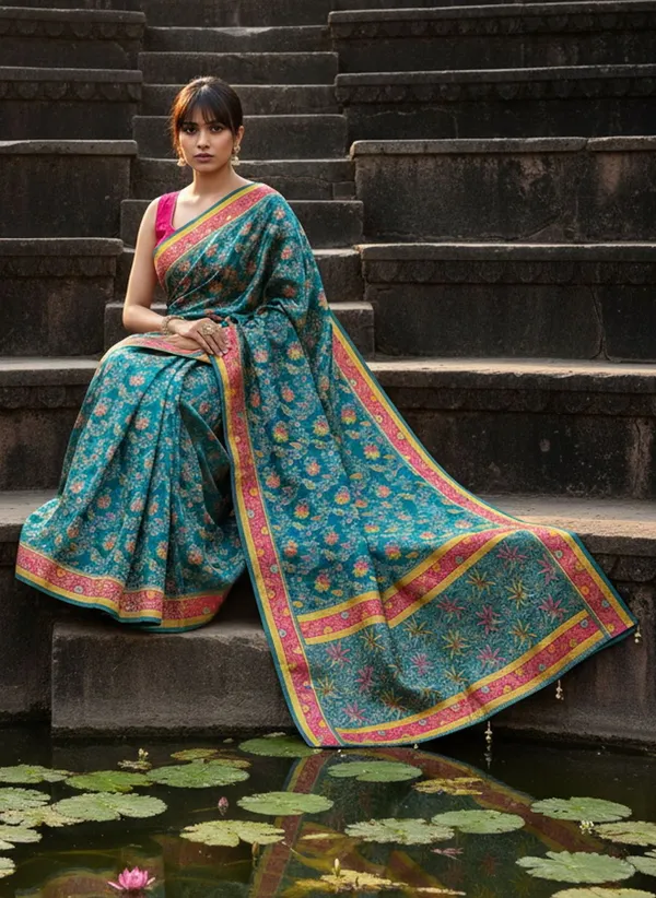 Teal_Banarasi_Pure_Silk_Jacquard_Zari_Woven_Saree_For_Women_|_With_Blouse_Piece