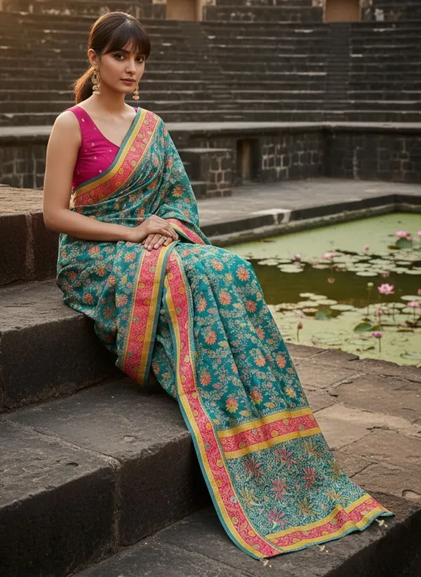 Teal_Banarasi_Pure_Silk_Jacquard_Zari_Woven_Saree_For_Women_|_With_Blouse_Piece