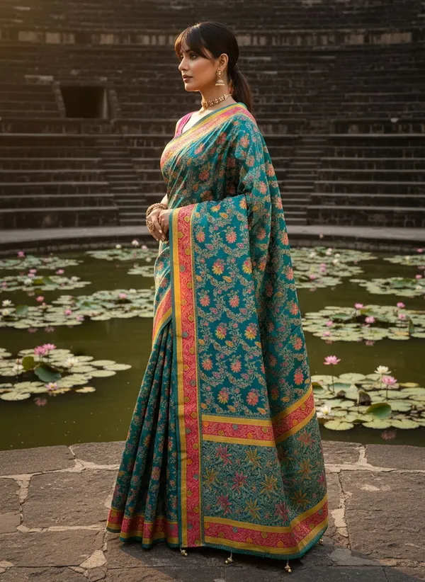 Teal_Banarasi_Pure_Silk_Jacquard_Zari_Woven_Saree_For_Women_|_With_Blouse_Piece