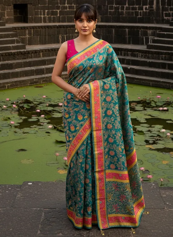 Teal_Banarasi_Pure_Silk_Jacquard_Zari_Woven_Saree_For_Women_|_With_Blouse_Piece