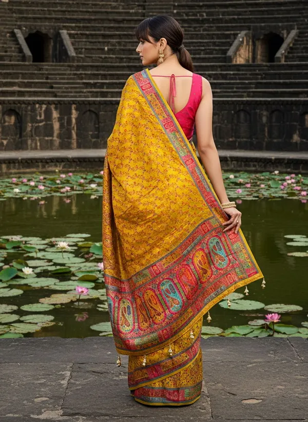 Mustard_Banarasi_Pure_Silk_Satin_Jacquard_Printed_Saree_For_Women_|_With_Blouse_Piece