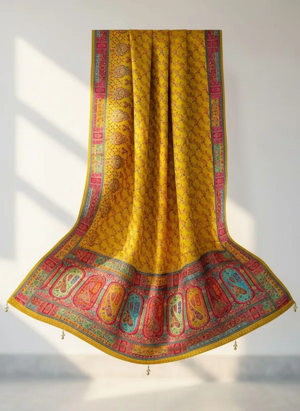 Mustard_Banarasi_Pure_Silk_Satin_Jacquard_Printed_Saree_For_Women_|_With_Blouse_Piece