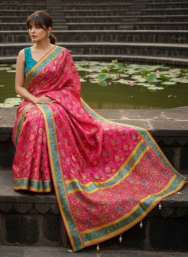 Pink_Banarasi_Pure_Silk_Satin_Woven_Printed_Saree_For_Women_|_With_Blouse_Piece