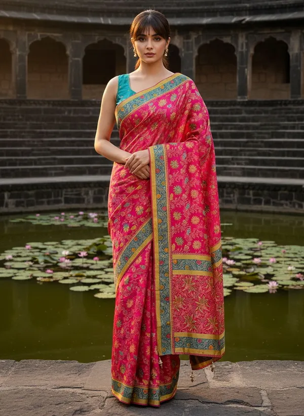 Pink_Banarasi_Pure_Silk_Satin_Woven_Printed_Saree_For_Women_|_With_Blouse_Piece