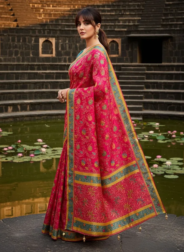 Pink_Banarasi_Pure_Silk_Satin_Woven_Printed_Saree_For_Women_|_With_Blouse_Piece