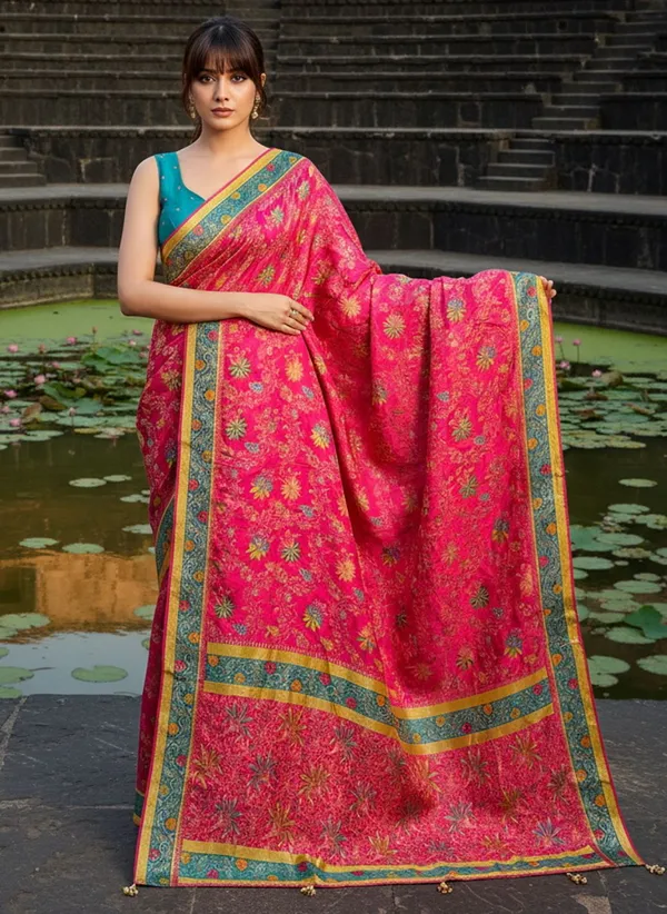Pink_Banarasi_Pure_Silk_Satin_Woven_Printed_Saree_For_Women_|_With_Blouse_Piece