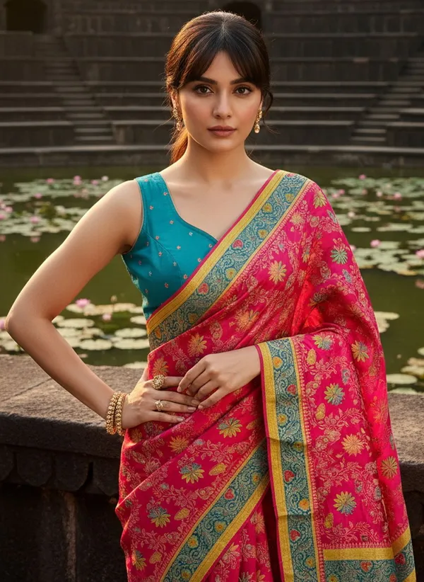 Pink_Banarasi_Pure_Silk_Satin_Woven_Printed_Saree_For_Women_|_With_Blouse_Piece