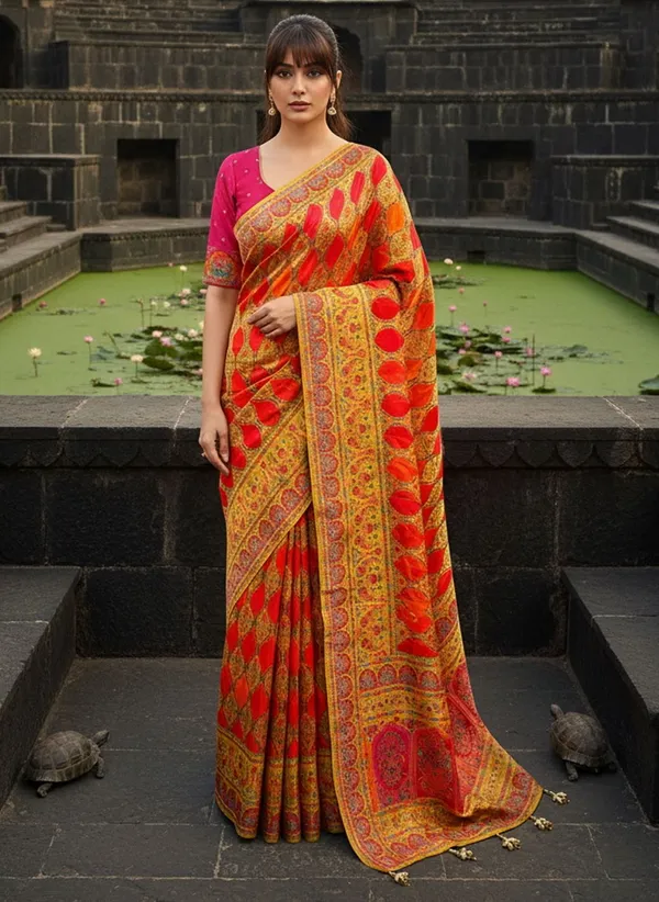 Yellow_Banarasi_Pure_Silk_Satin_Jacquard_Woven_Saree_For_Women_|_With_Blouse_Piece