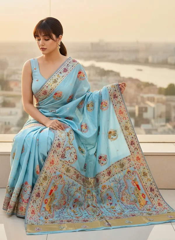 Light_Blue_Semi_Pashmina_Woven_Banarasi_Jacquard_Saree_For_Women_|_With_Blouse_Piece