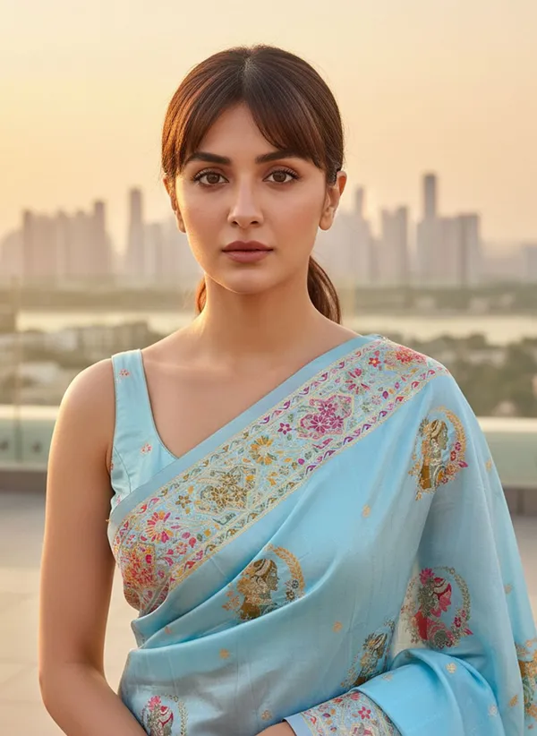 Light_Blue_Semi_Pashmina_Woven_Banarasi_Jacquard_Saree_For_Women_|_With_Blouse_Piece