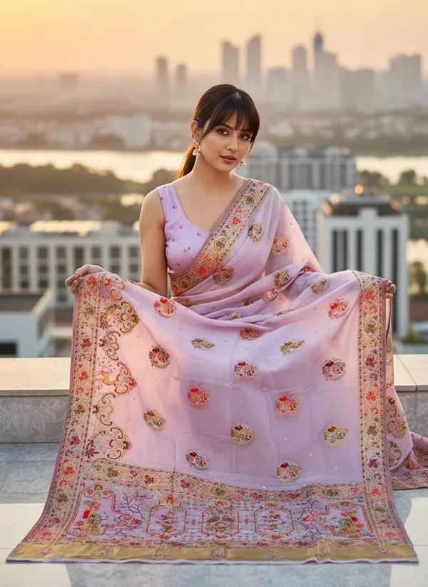 Purple_Semi_Pashmina_Jacquard_Woven_Saree_For_Women_|_With_Blouse_Piece