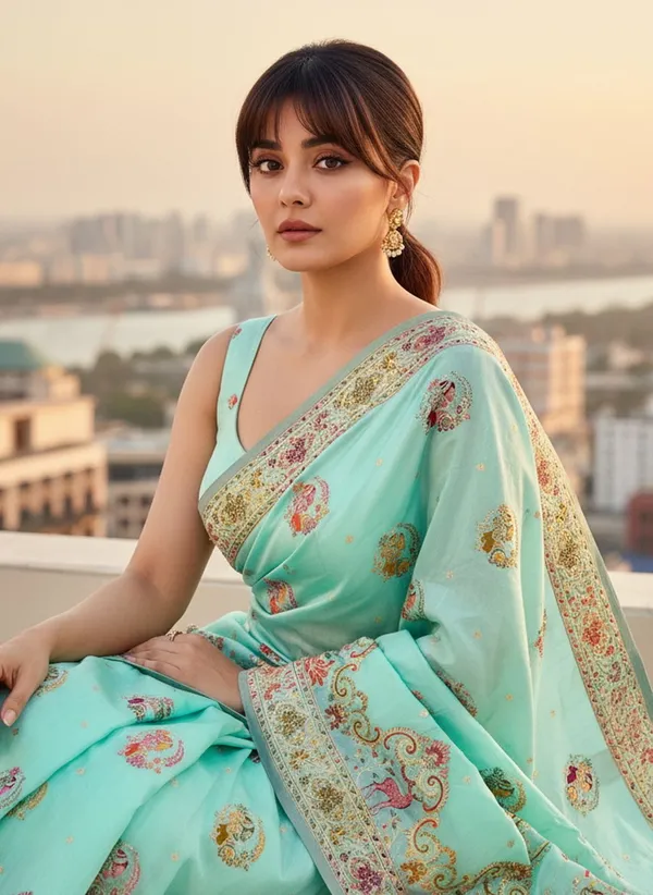 Light_Green_Semi_Pashmina_Jacquard_Woven_Banarasi_Saree_For_Women_|_With_Blouse_Piece