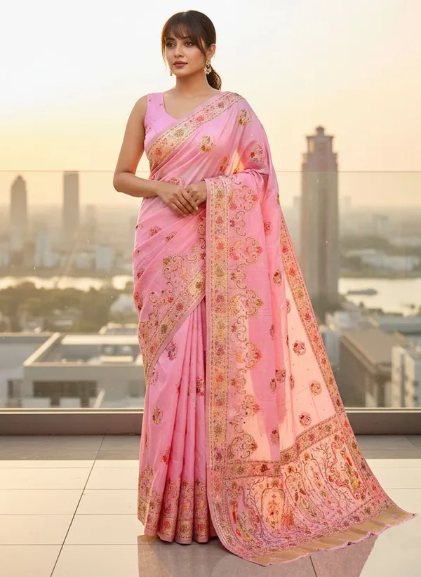Pink_Semi_Pashmina_Jacquard_Woven_Banarasi_Saree_For_Women_|_With_Blouse_Piece