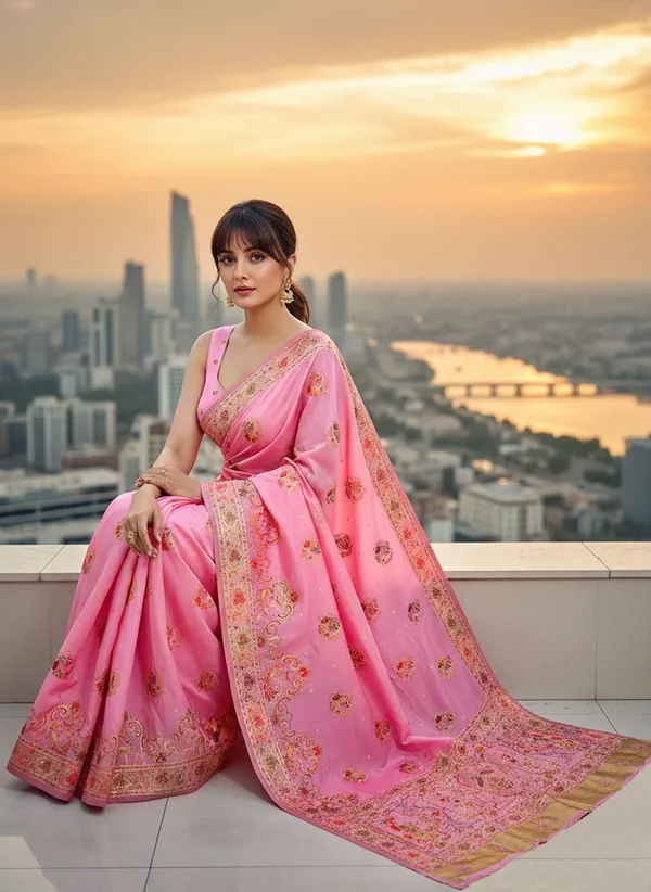 Pink_Semi_Pashmina_Jacquard_Woven_Banarasi_Saree_For_Women_|_With_Blouse_Piece