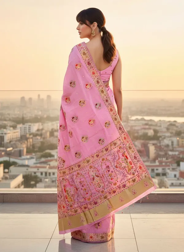 Pink_Semi_Pashmina_Jacquard_Woven_Banarasi_Saree_For_Women_|_With_Blouse_Piece