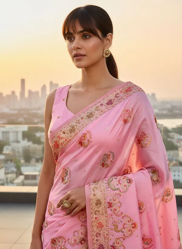 Pink_Semi_Pashmina_Jacquard_Woven_Banarasi_Saree_For_Women_|_With_Blouse_Piece