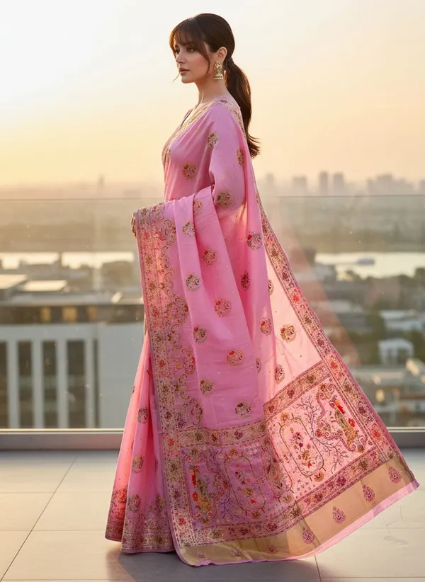 Pink_Semi_Pashmina_Jacquard_Woven_Banarasi_Saree_For_Women_|_With_Blouse_Piece