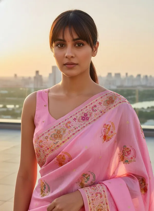 Pink_Semi_Pashmina_Jacquard_Woven_Banarasi_Saree_For_Women_|_With_Blouse_Piece