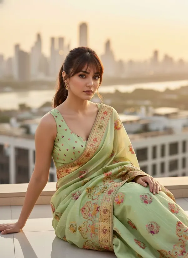 Light_Green_Semi_Pashmina_Banarasi_Jacquard_Woven_Saree_For_Women_|_With_Blouse_Piece