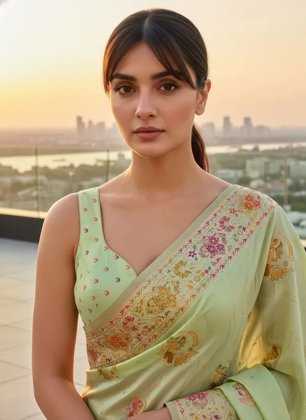 Light_Green_Semi_Pashmina_Banarasi_Jacquard_Woven_Saree_For_Women_|_With_Blouse_Piece