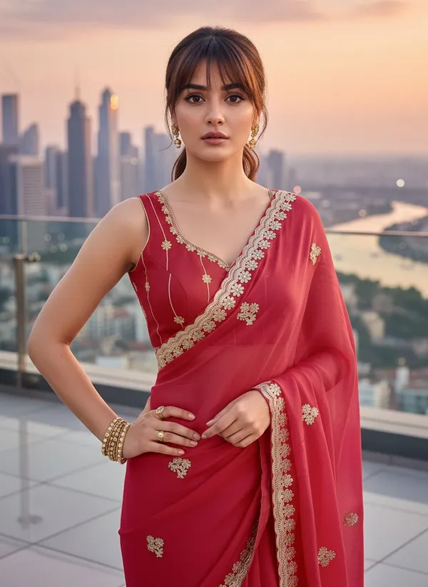 Maroon_Georgette_Embroidered_Embellished_Saree_For_Women_|_With_Blouse_Piece
