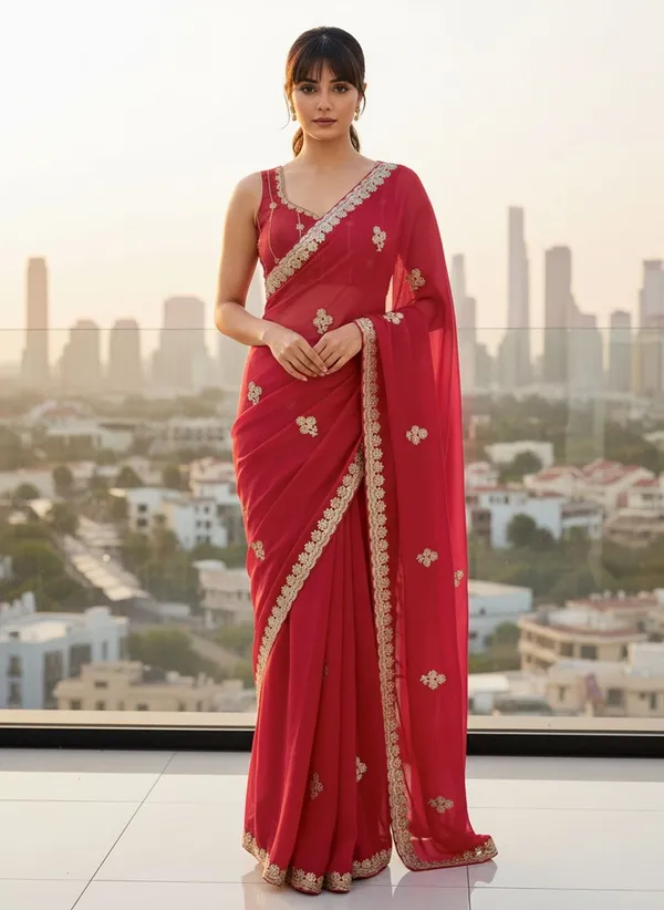 Maroon_Georgette_Embroidered_Embellished_Saree_For_Women_|_With_Blouse_Piece