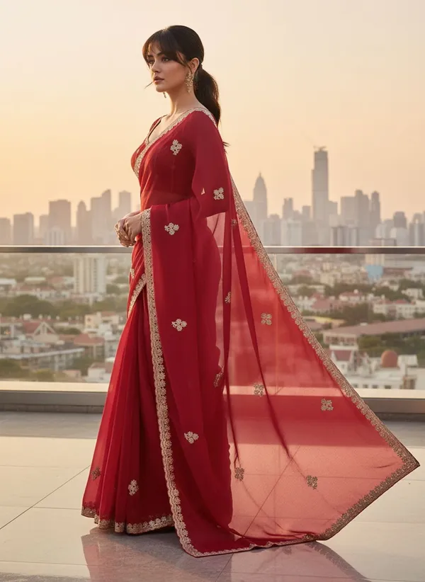 Maroon_Georgette_Embroidered_Embellished_Saree_For_Women_|_With_Blouse_Piece