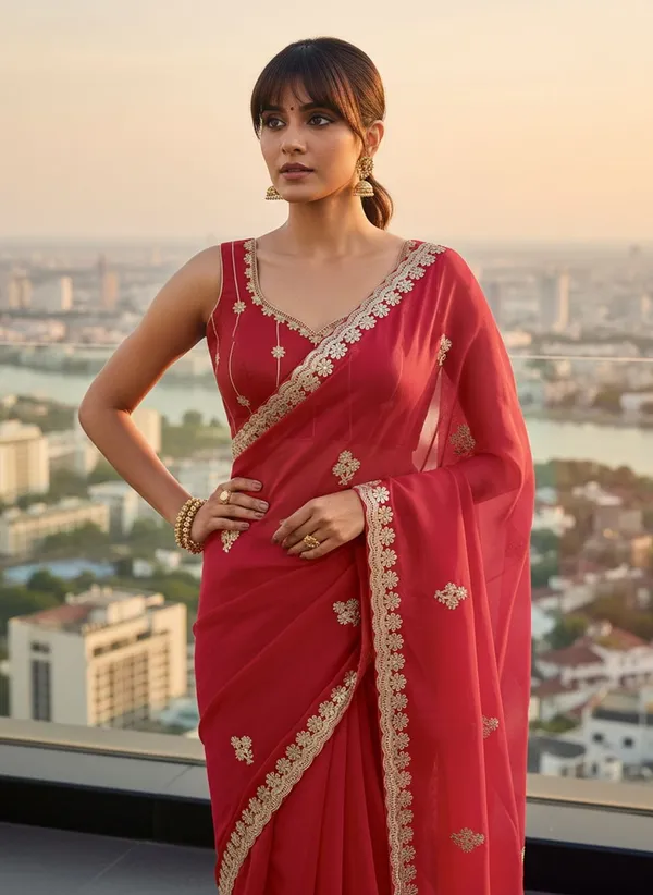 Maroon_Georgette_Embroidered_Embellished_Saree_For_Women_|_With_Blouse_Piece