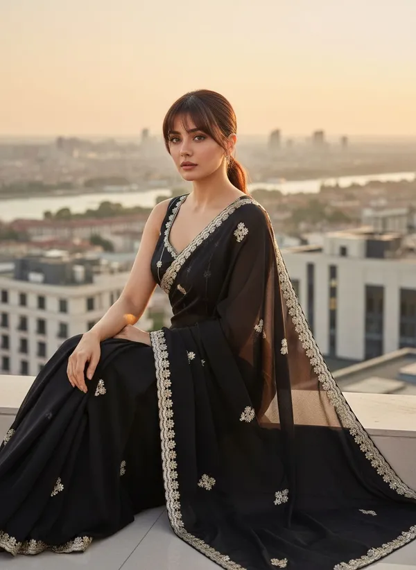 Black_Georgette_Embroidered_Embellished_Saree_For_Women_|_With_Blouse_Piece