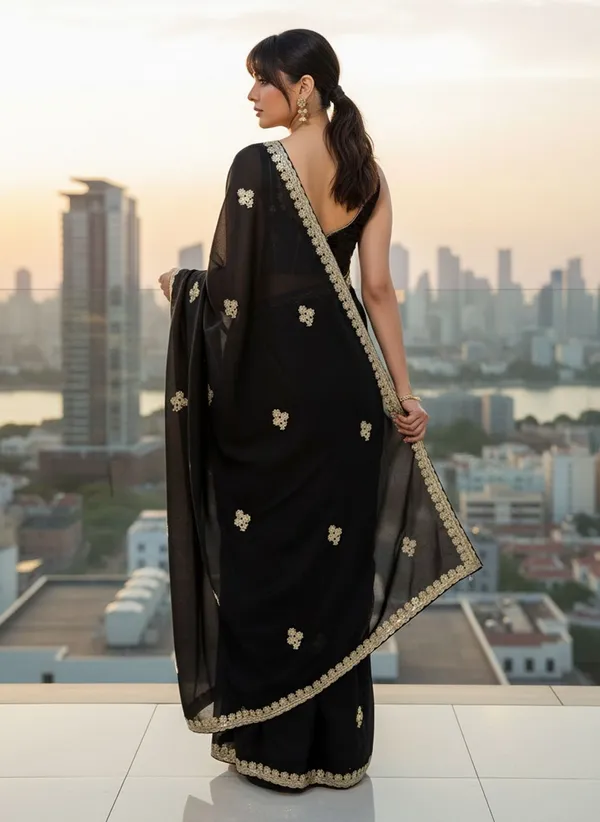 Black_Georgette_Embroidered_Embellished_Saree_For_Women_|_With_Blouse_Piece