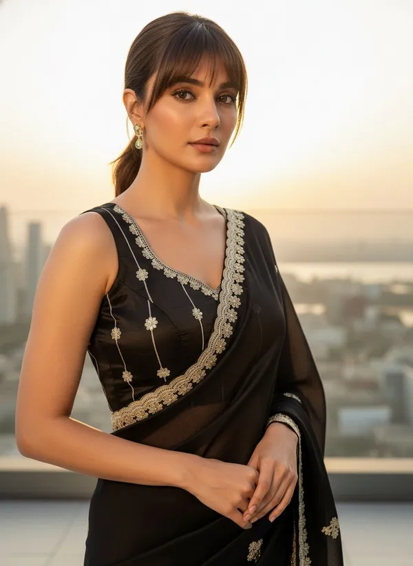 Black_Georgette_Embroidered_Embellished_Saree_For_Women_|_With_Blouse_Piece