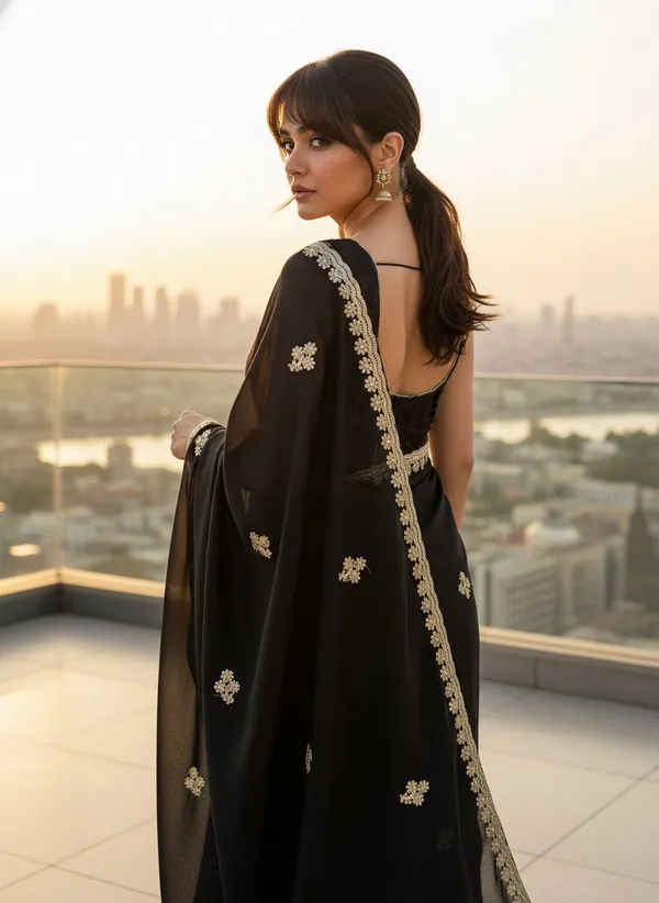 Black_Georgette_Embroidered_Embellished_Saree_For_Women_|_With_Blouse_Piece