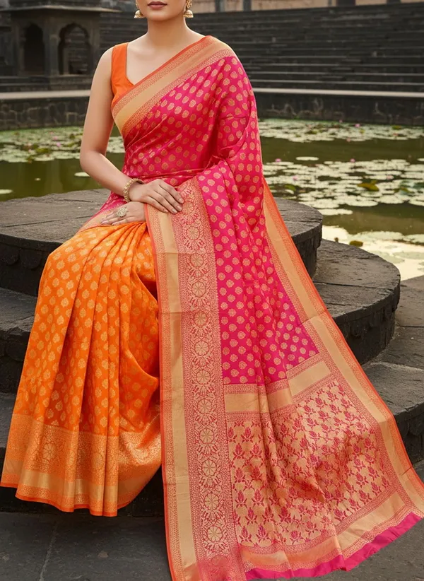 Pink_Orange_Georgette_Banarasi_Woven_Saree_For_Women_|_With_Blouse_Piece