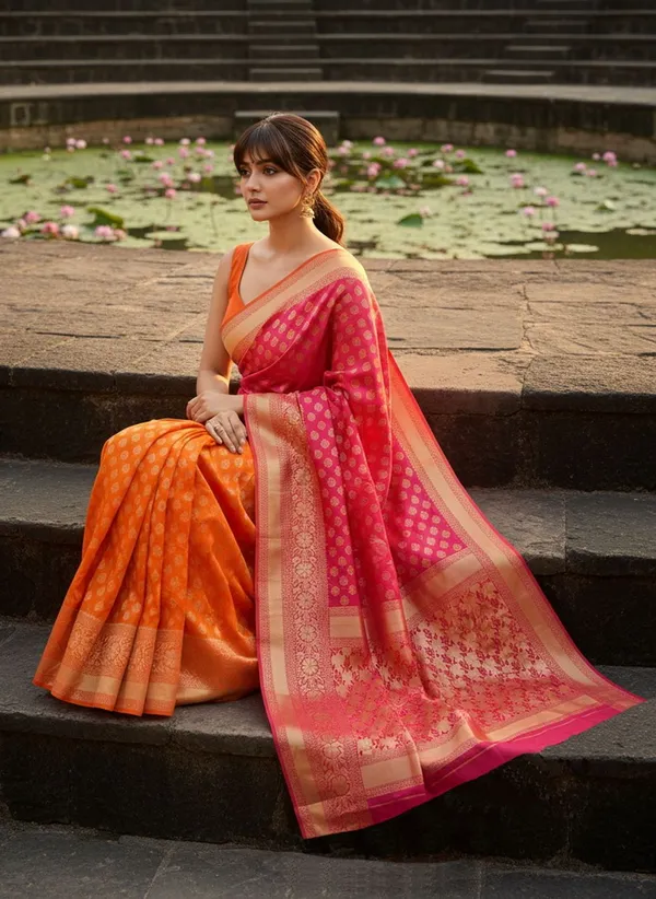 Pink_Orange_Georgette_Banarasi_Woven_Saree_For_Women_|_With_Blouse_Piece
