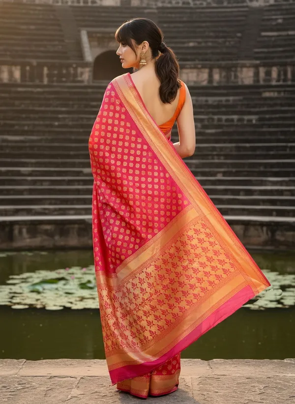 Pink_Orange_Georgette_Banarasi_Woven_Saree_For_Women_|_With_Blouse_Piece