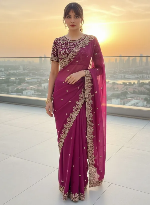Purple_Satin_Organza_Embroidered_Sequin_Work_Saree_For_Women_|_With_Blouse_Piece