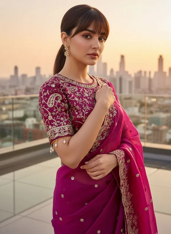 Purple_Satin_Organza_Embroidered_Sequin_Work_Saree_For_Women_|_With_Blouse_Piece