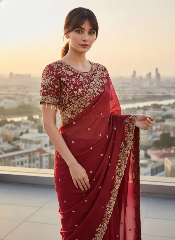 Maroon_Satin_Organza_Zari_Sequin_Embroidered_Saree_For_Women_|_With_Blouse_Piece